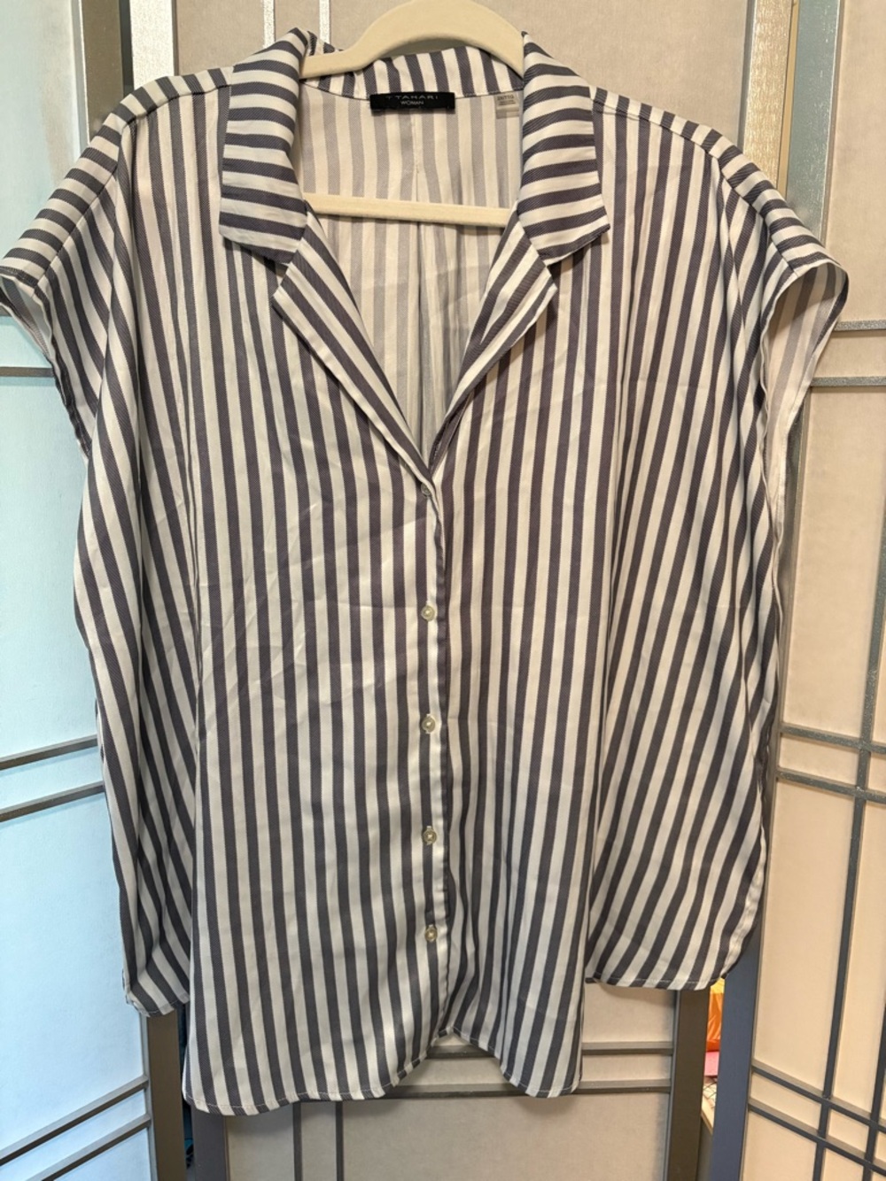 Stripped Button-Front Women’s Blouse - White & Gray